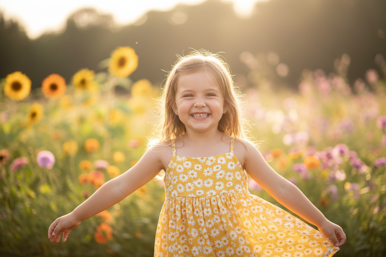 Erstelle mir ein Bild von einem glücklichem Mädhen